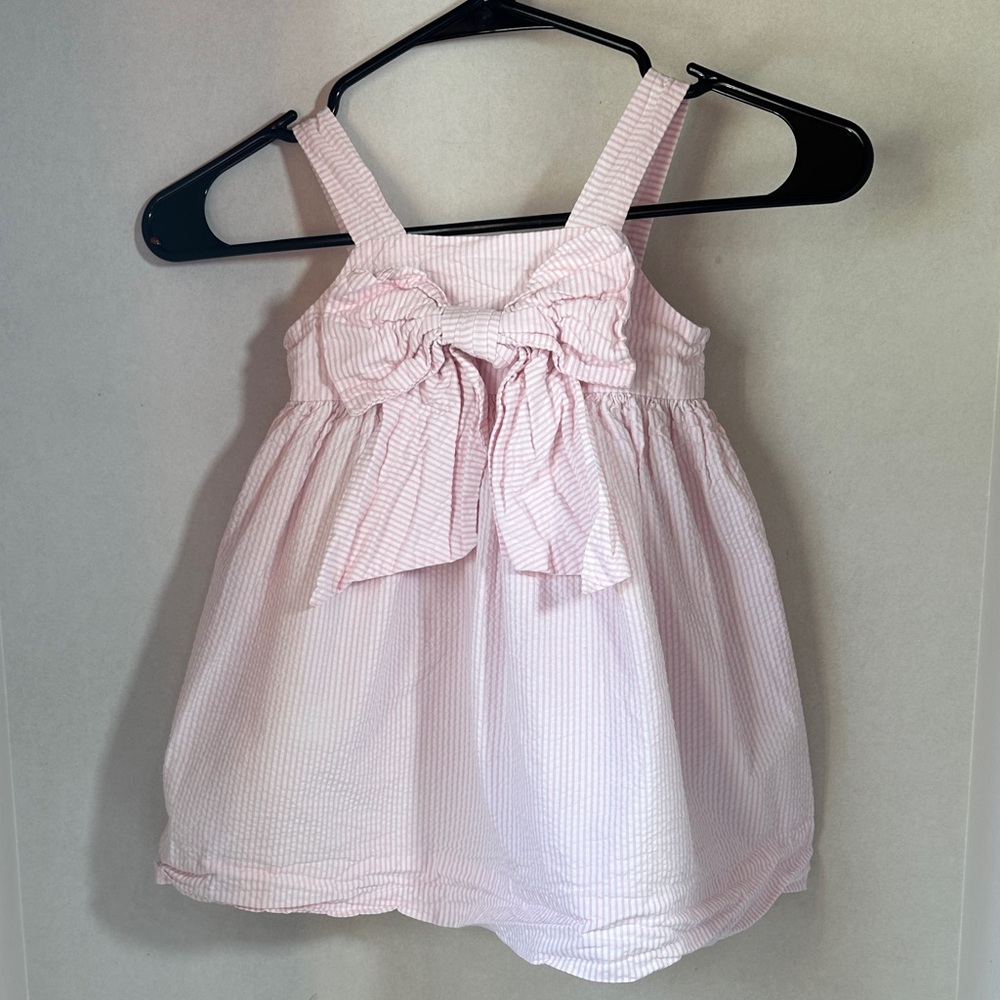 Southern tots pink and white seersucker bow detail sleeveless dress size 3t